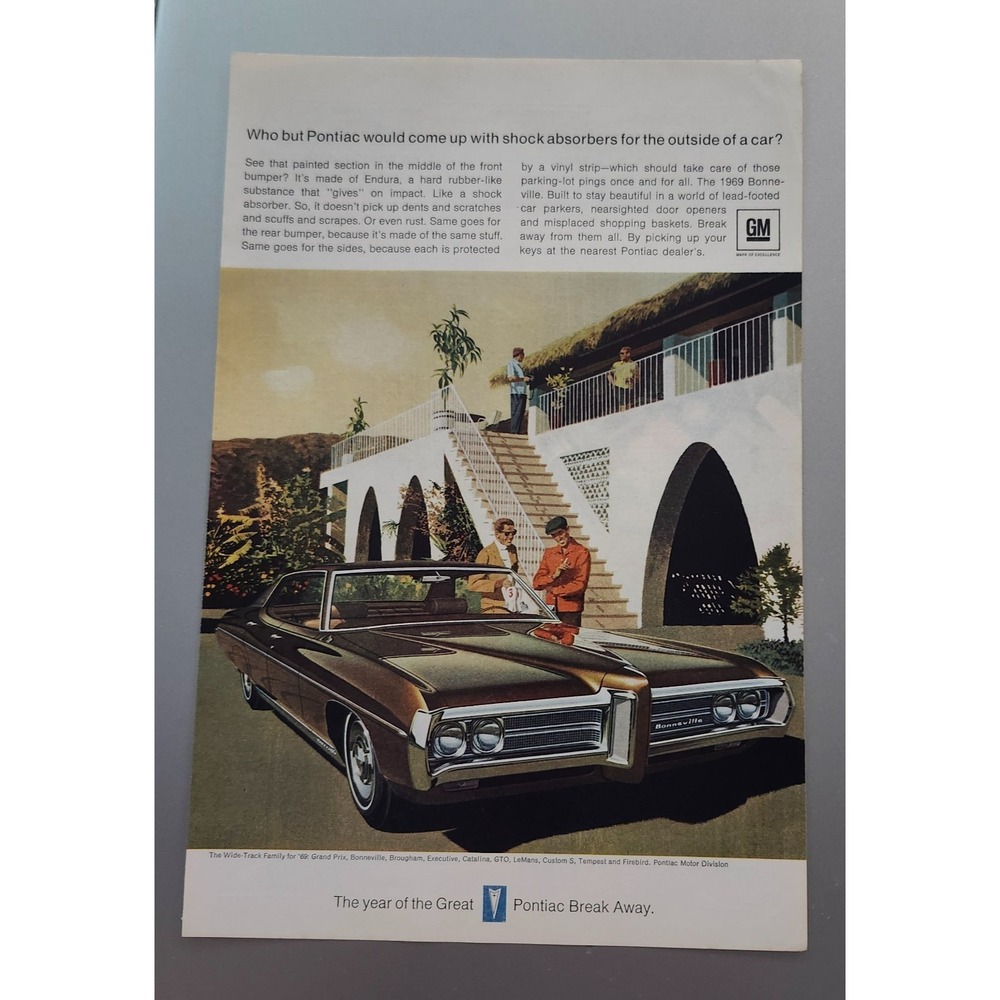 1969 Wide Track GM Pontiac Bonneville Endura car ‎ vintage ad